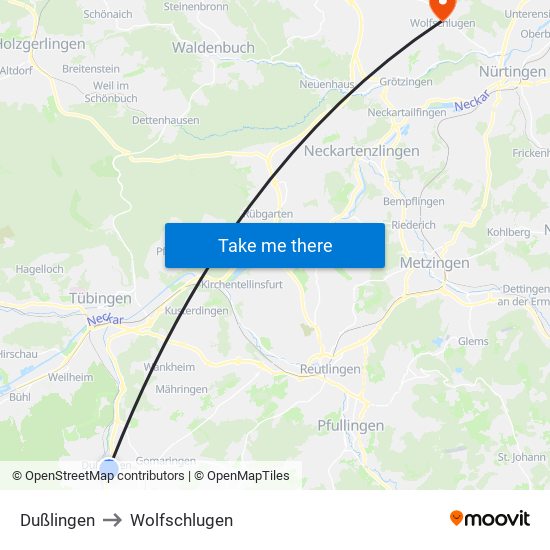 Dußlingen to Wolfschlugen map