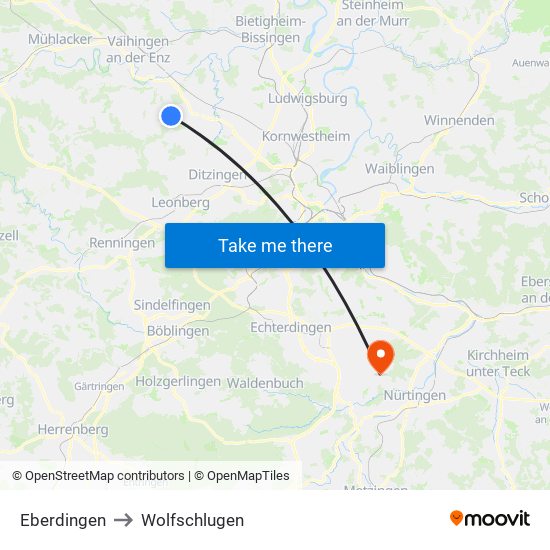 Eberdingen to Wolfschlugen map