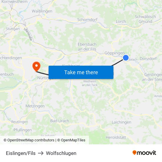 Eislingen/Fils to Wolfschlugen map