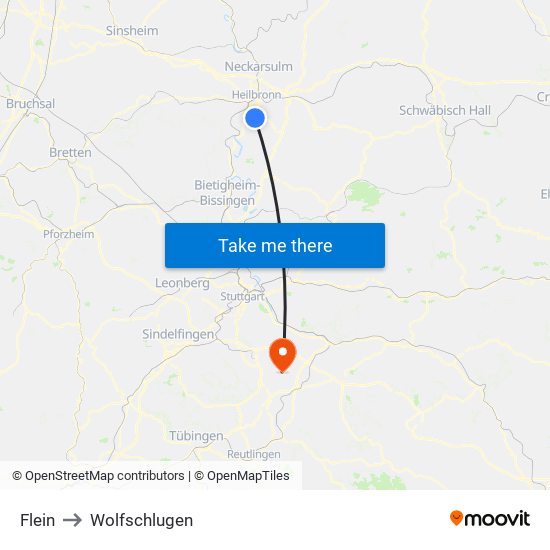 Flein to Wolfschlugen map