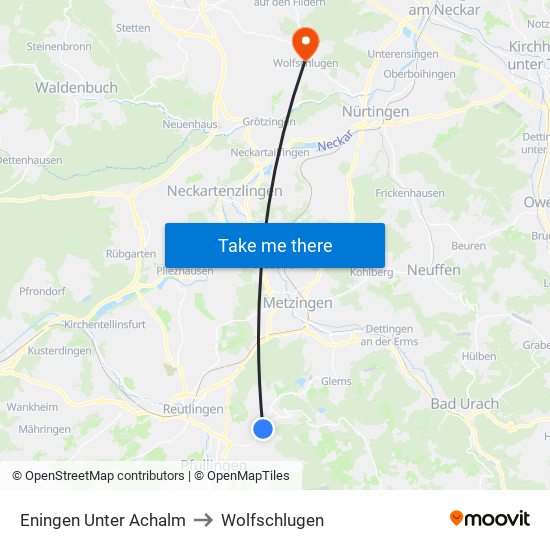 Eningen Unter Achalm to Wolfschlugen map