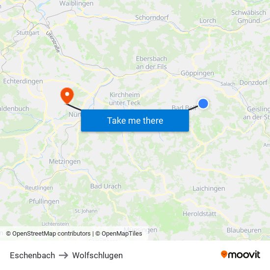 Eschenbach to Wolfschlugen map