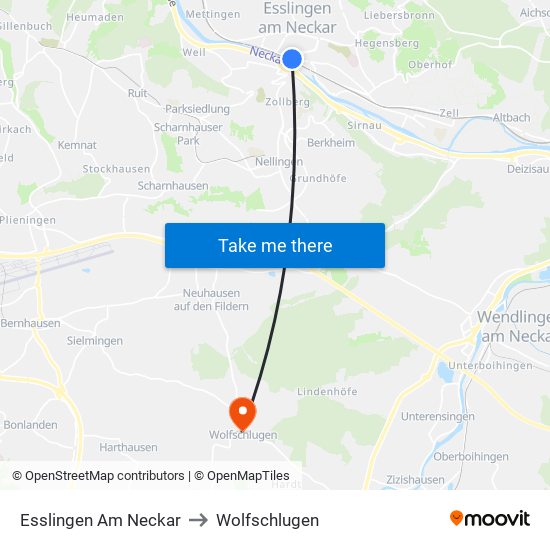 Esslingen Am Neckar to Wolfschlugen map