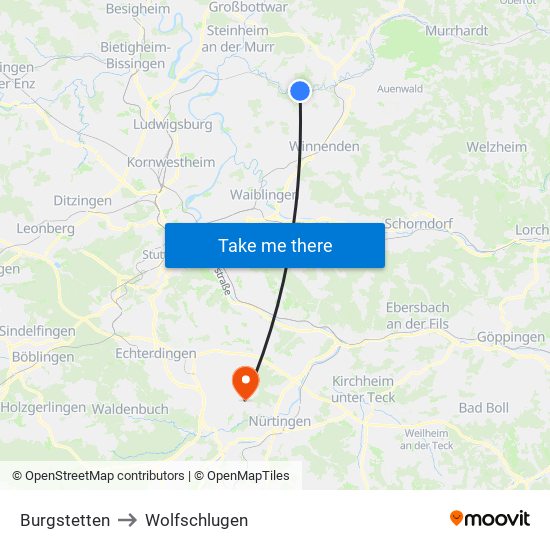 Burgstetten to Wolfschlugen map