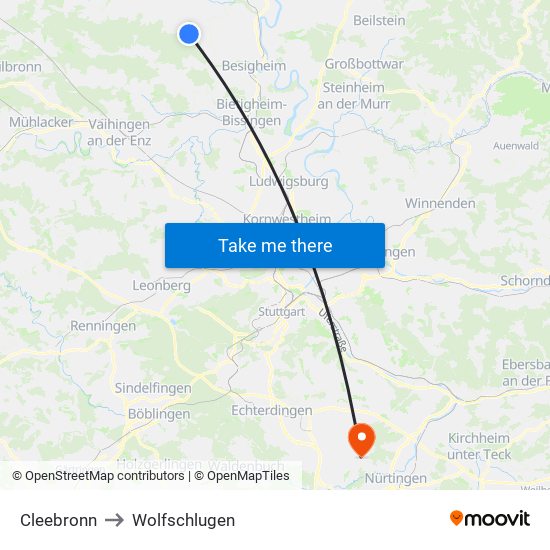 Cleebronn to Wolfschlugen map