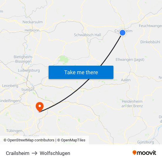 Crailsheim to Wolfschlugen map