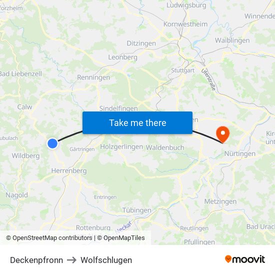 Deckenpfronn to Wolfschlugen map