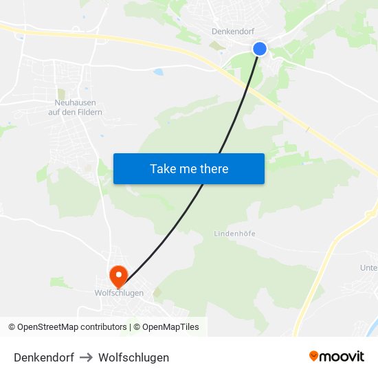 Denkendorf to Wolfschlugen map