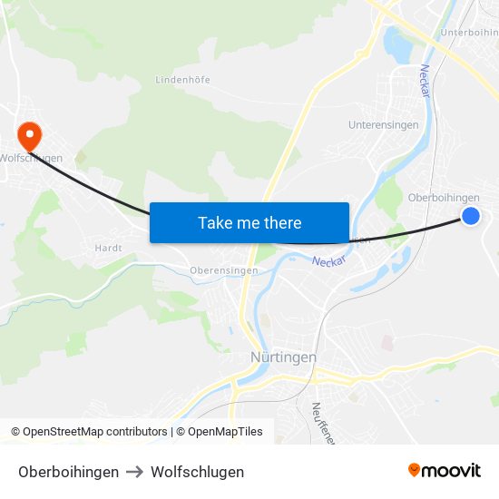 Oberboihingen to Wolfschlugen map