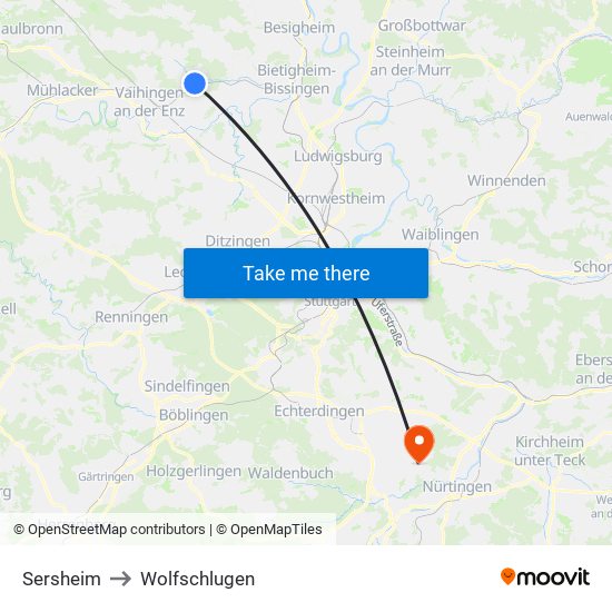 Sersheim to Wolfschlugen map