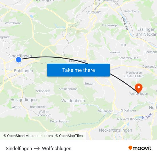 Sindelfingen to Wolfschlugen map