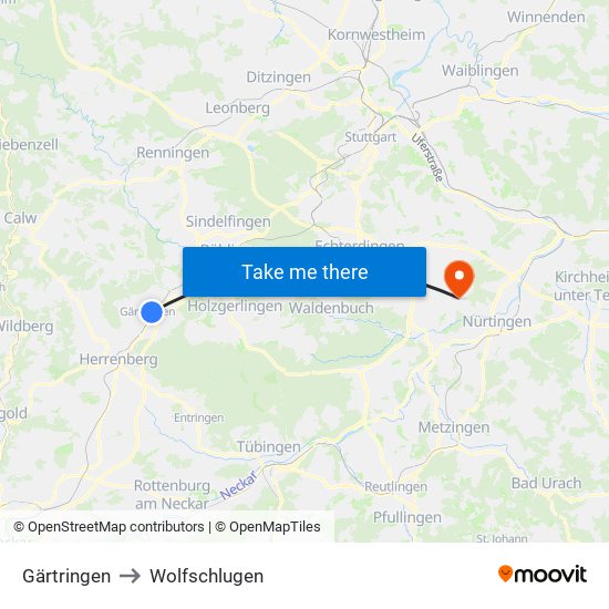 Gärtringen to Wolfschlugen map