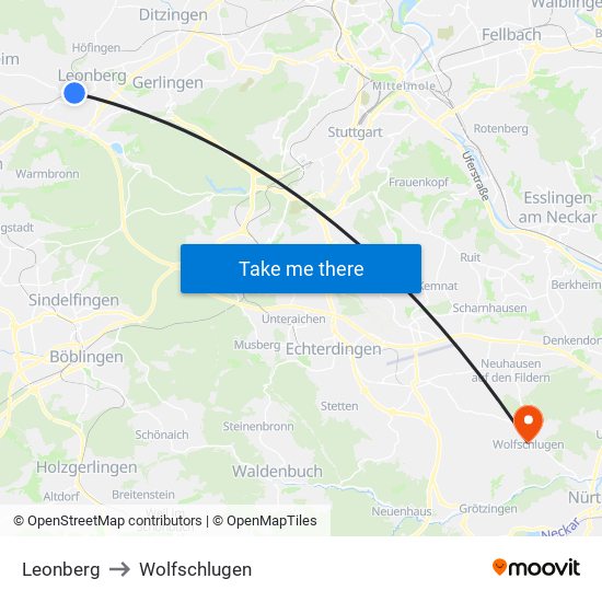 Leonberg to Wolfschlugen map