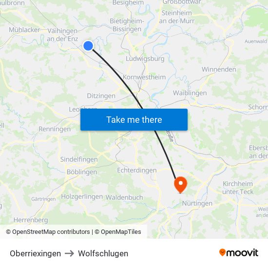 Oberriexingen to Wolfschlugen map