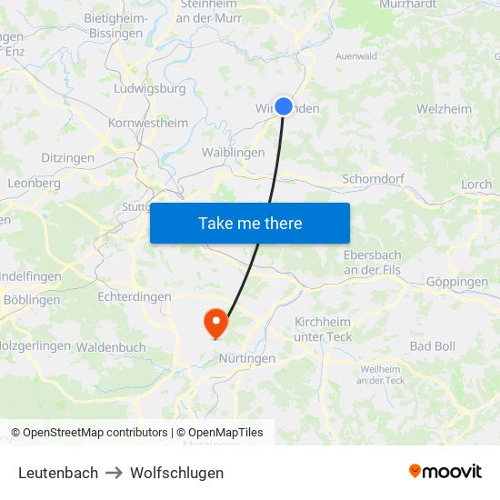 Leutenbach to Wolfschlugen map