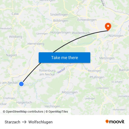 Starzach to Wolfschlugen map