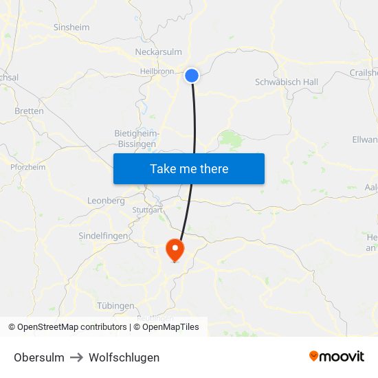 Obersulm to Wolfschlugen map