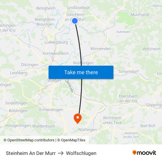 Steinheim An Der Murr to Wolfschlugen map