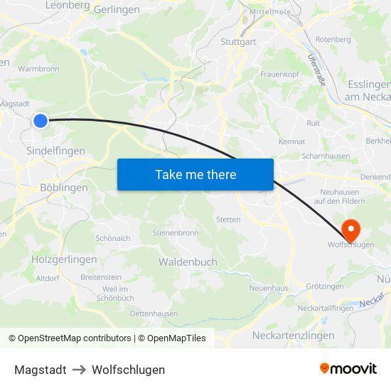 Magstadt to Wolfschlugen map