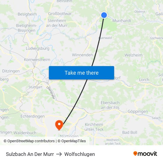 Sulzbach An Der Murr to Wolfschlugen map