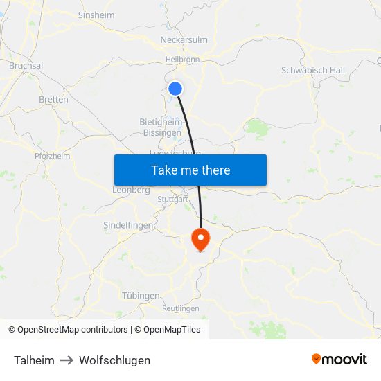 Talheim to Wolfschlugen map