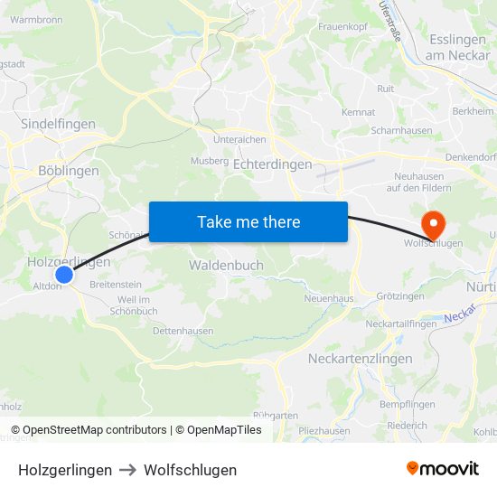 Holzgerlingen to Wolfschlugen map