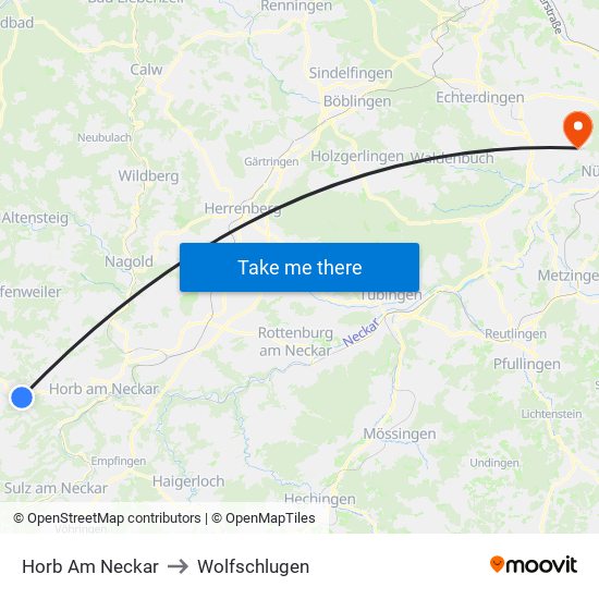 Horb Am Neckar to Wolfschlugen map