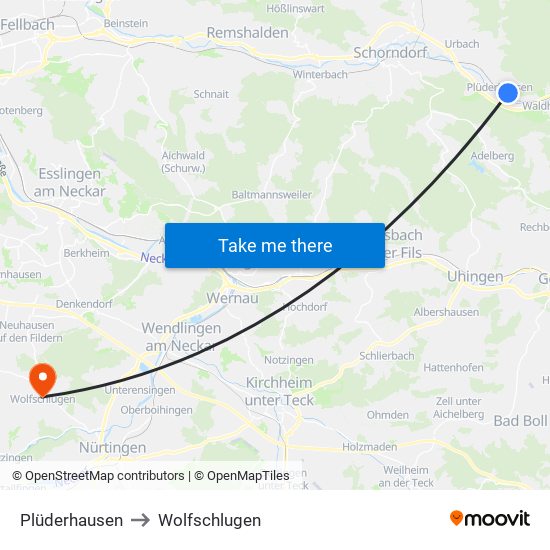 Plüderhausen to Wolfschlugen map