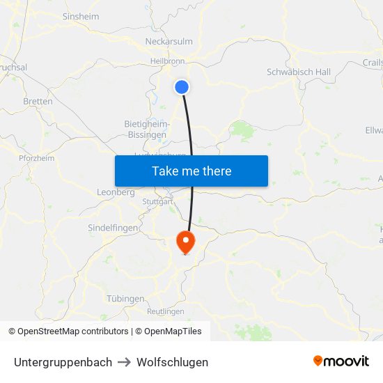 Untergruppenbach to Wolfschlugen map