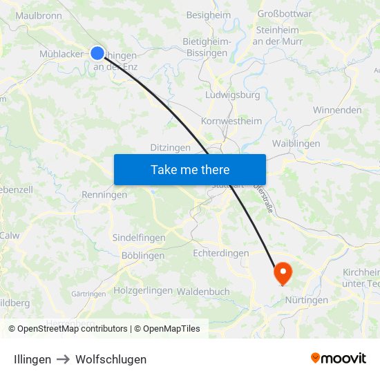 Illingen to Wolfschlugen map