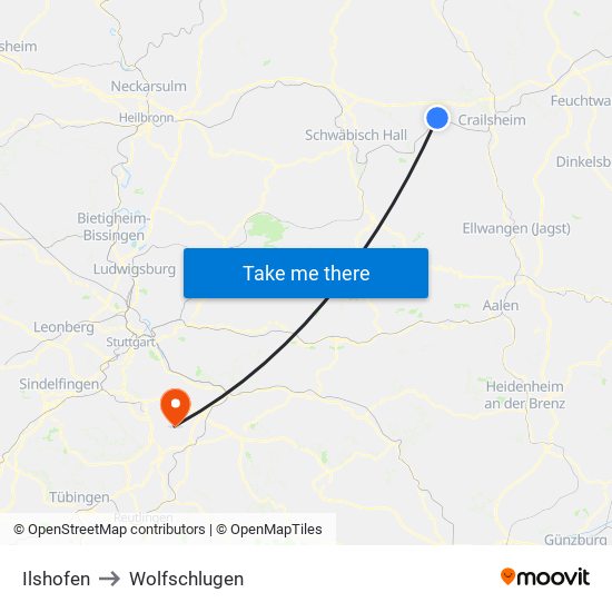 Ilshofen to Wolfschlugen map