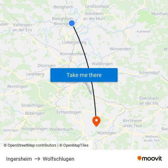 Ingersheim to Wolfschlugen map