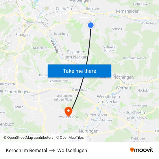 Kernen Im Remstal to Wolfschlugen map