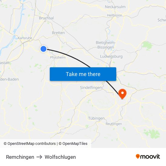 Remchingen to Wolfschlugen map