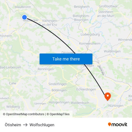 Ötisheim to Wolfschlugen map