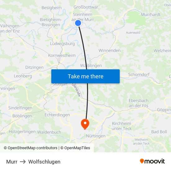 Murr to Wolfschlugen map