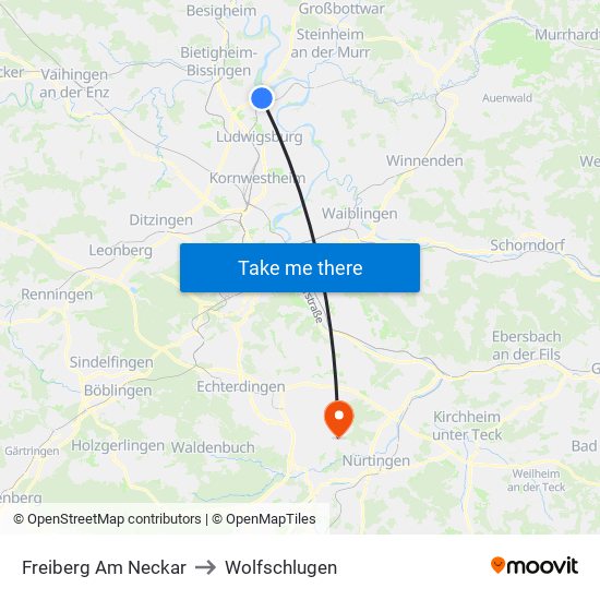 Freiberg Am Neckar to Wolfschlugen map
