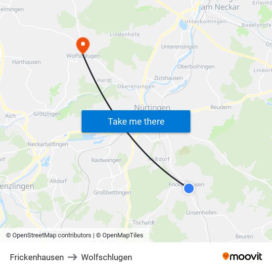 Frickenhausen to Wolfschlugen map