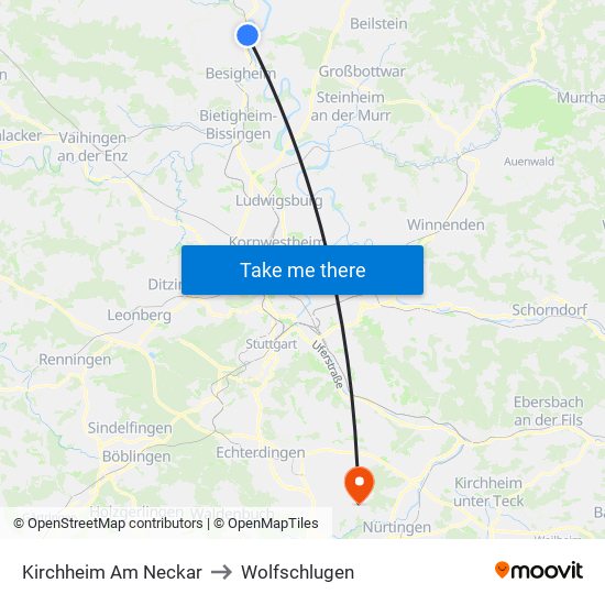 Kirchheim Am Neckar to Wolfschlugen map