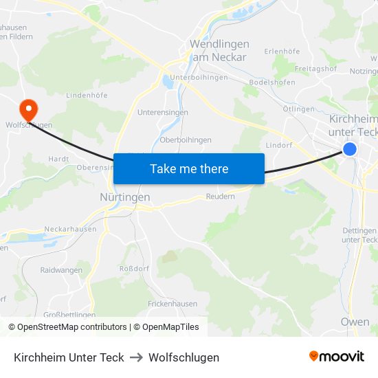 Kirchheim Unter Teck to Wolfschlugen map