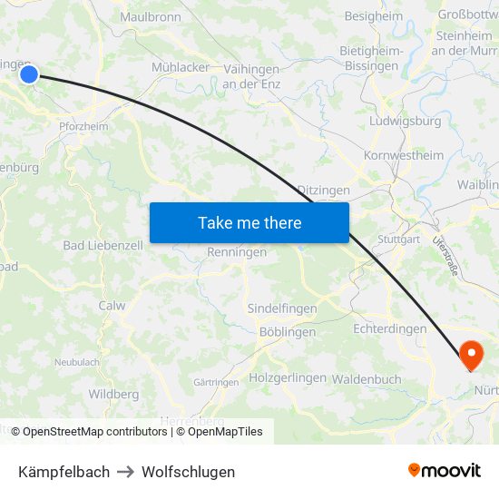 Kämpfelbach to Wolfschlugen map