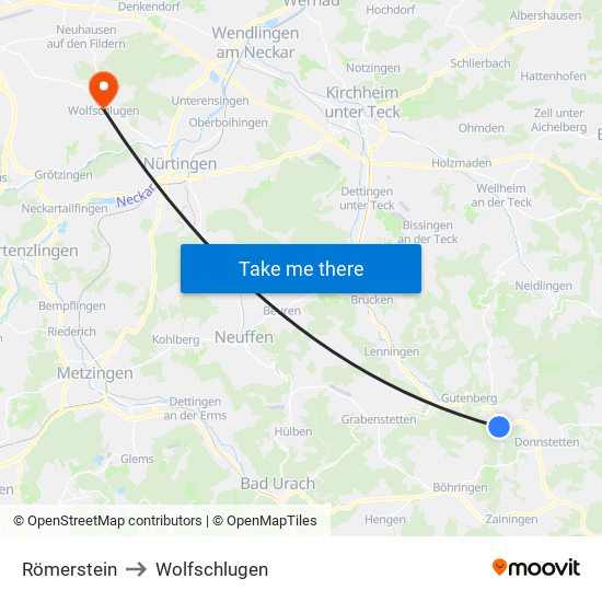Römerstein to Wolfschlugen map