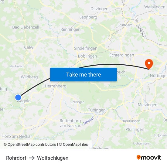 Rohrdorf to Wolfschlugen map