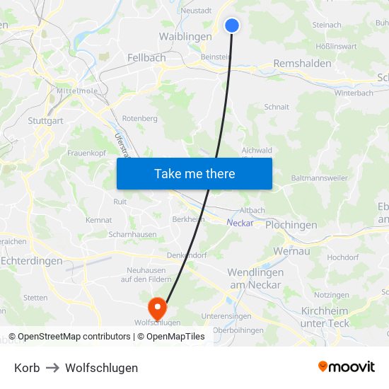 Korb to Wolfschlugen map