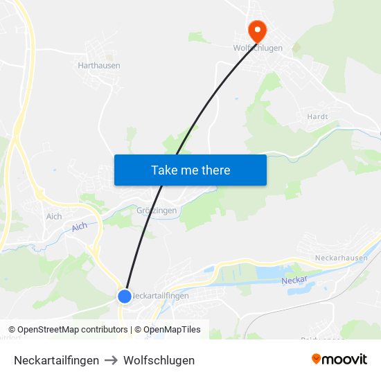 Neckartailfingen to Wolfschlugen map