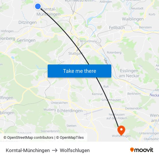 Korntal-Münchingen to Wolfschlugen map