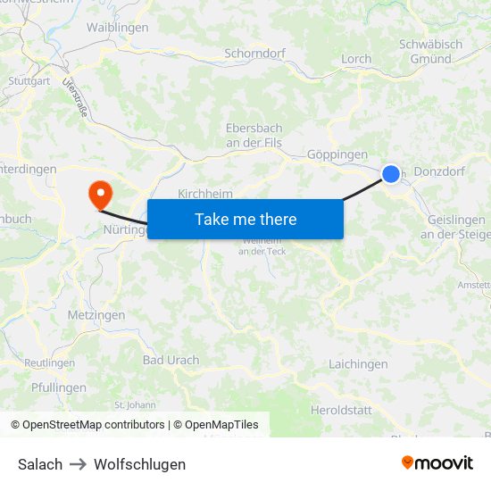 Salach to Wolfschlugen map