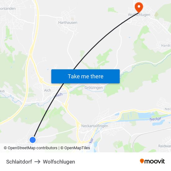 Schlaitdorf to Wolfschlugen map