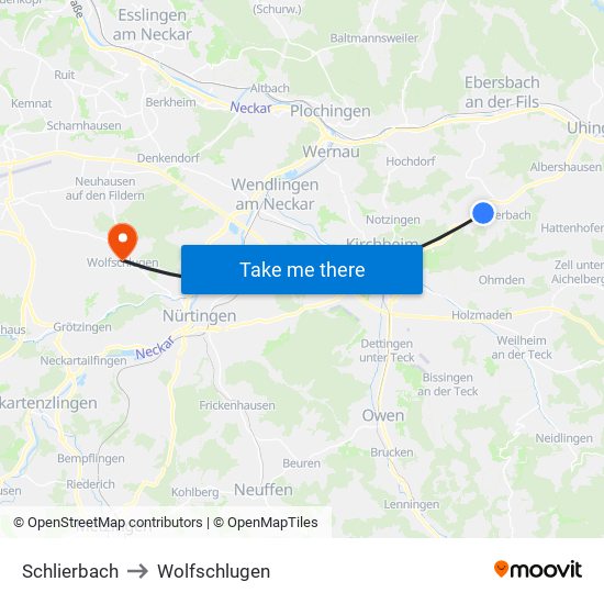 Schlierbach to Wolfschlugen map