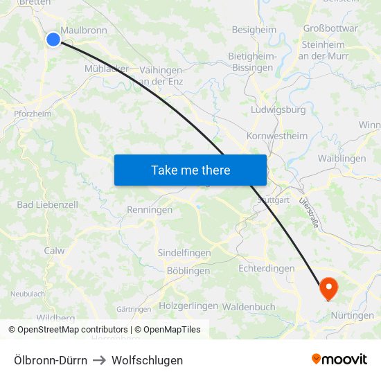 Ölbronn-Dürrn to Wolfschlugen map